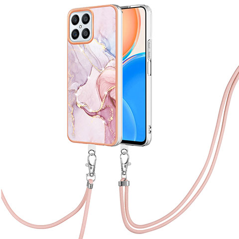 Coque Silicone Motif Fantaisie Souple Couleur Unie Etui Housse avec Laniere Strap Y05B pour Huawei Honor X8 4G Rose