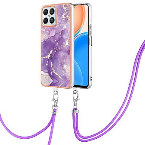 Coque Silicone Motif Fantaisie Souple Couleur Unie Etui Housse avec Laniere Strap Y05B pour Huawei Honor X8 4G Violet