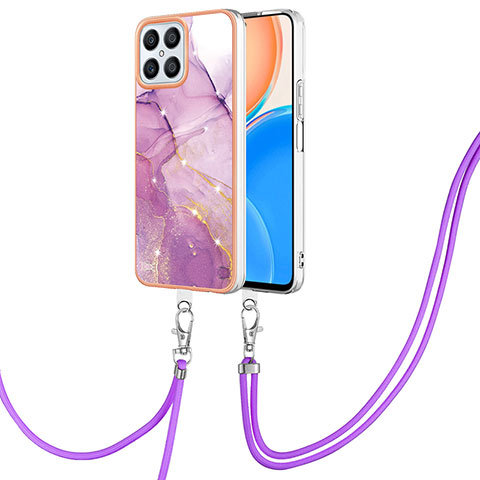 Coque Silicone Motif Fantaisie Souple Couleur Unie Etui Housse avec Laniere Strap Y05B pour Huawei Honor X8 4G Violet Clair