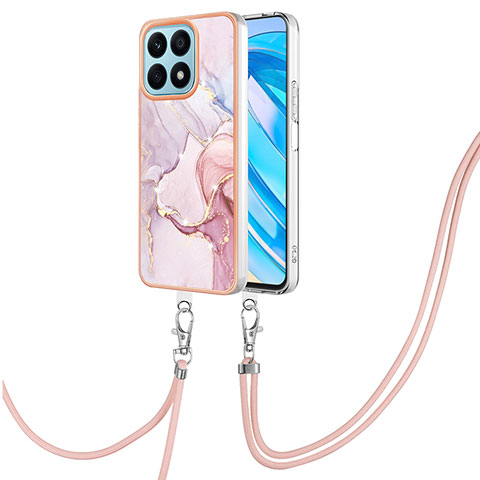 Coque Silicone Motif Fantaisie Souple Couleur Unie Etui Housse avec Laniere Strap Y05B pour Huawei Honor X8a 4G Rose