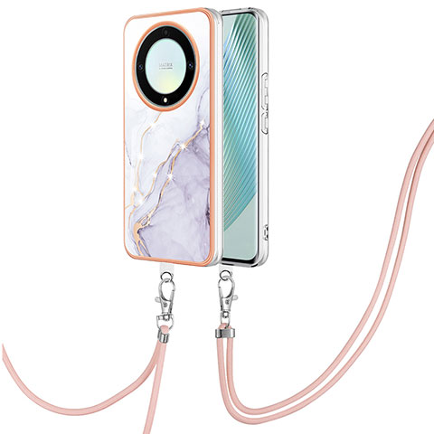 Coque Silicone Motif Fantaisie Souple Couleur Unie Etui Housse avec Laniere Strap Y05B pour Huawei Honor X9a 5G Blanc