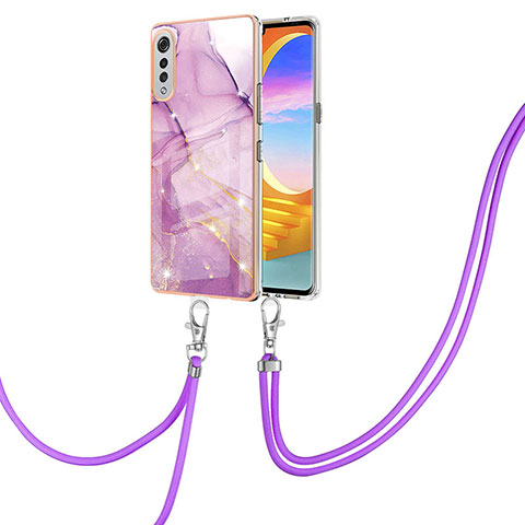 Coque Silicone Motif Fantaisie Souple Couleur Unie Etui Housse avec Laniere Strap Y05B pour LG Velvet 4G Violet Clair