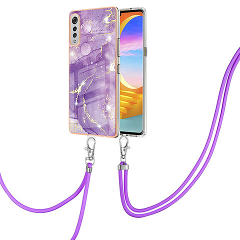 Coque Silicone Motif Fantaisie Souple Couleur Unie Etui Housse avec Laniere Strap Y05B pour LG Velvet 5G Violet