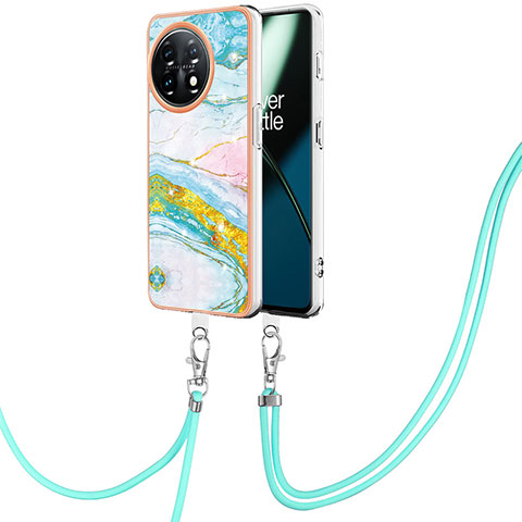 Coque Silicone Motif Fantaisie Souple Couleur Unie Etui Housse avec Laniere Strap Y05B pour OnePlus 11 5G Colorful