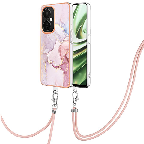 Coque Silicone Motif Fantaisie Souple Couleur Unie Etui Housse avec Laniere Strap Y05B pour OnePlus Nord CE 3 Lite 5G Rose