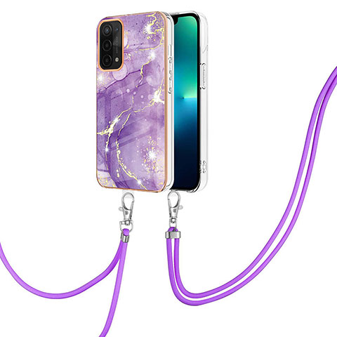 Coque Silicone Motif Fantaisie Souple Couleur Unie Etui Housse avec Laniere Strap Y05B pour OnePlus Nord N200 5G Violet