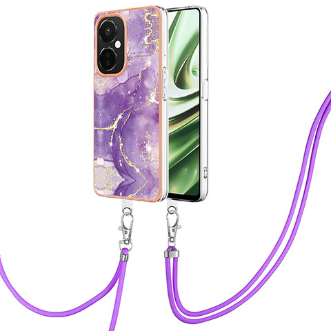 Coque Silicone Motif Fantaisie Souple Couleur Unie Etui Housse avec Laniere Strap Y05B pour OnePlus Nord N30 5G Violet