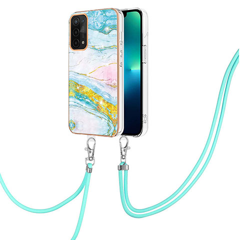 Coque Silicone Motif Fantaisie Souple Couleur Unie Etui Housse avec Laniere Strap Y05B pour Oppo A54 5G Colorful