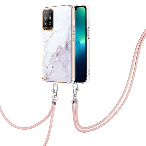 Coque Silicone Motif Fantaisie Souple Couleur Unie Etui Housse avec Laniere Strap Y05B pour Oppo A95 5G Blanc