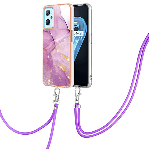 Coque Silicone Motif Fantaisie Souple Couleur Unie Etui Housse avec Laniere Strap Y05B pour Oppo A96 4G Violet Clair