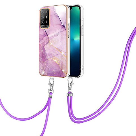 Coque Silicone Motif Fantaisie Souple Couleur Unie Etui Housse avec Laniere Strap Y05B pour Oppo F19 Pro+ Plus 5G Violet Clair