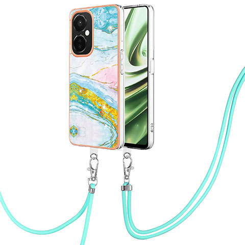 Coque Silicone Motif Fantaisie Souple Couleur Unie Etui Housse avec Laniere Strap Y05B pour Oppo K11x 5G Colorful