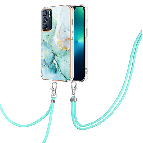 Coque Silicone Motif Fantaisie Souple Couleur Unie Etui Housse avec Laniere Strap Y05B pour Oppo Reno6 5G Vert