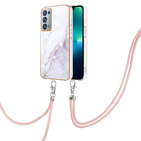 Coque Silicone Motif Fantaisie Souple Couleur Unie Etui Housse avec Laniere Strap Y05B pour Oppo Reno6 Pro 5G Blanc