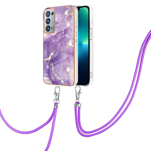 Coque Silicone Motif Fantaisie Souple Couleur Unie Etui Housse avec Laniere Strap Y05B pour Oppo Reno6 Pro 5G Violet