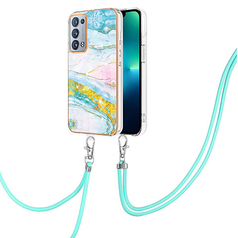 Coque Silicone Motif Fantaisie Souple Couleur Unie Etui Housse avec Laniere Strap Y05B pour Oppo Reno6 Pro+ Plus 5G Colorful