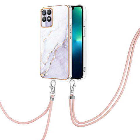 Coque Silicone Motif Fantaisie Souple Couleur Unie Etui Housse avec Laniere Strap Y05B pour Realme 8i Blanc