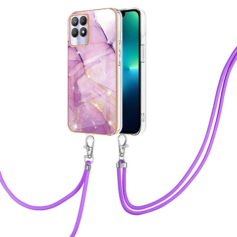 Coque Silicone Motif Fantaisie Souple Couleur Unie Etui Housse avec Laniere Strap Y05B pour Realme 8i Violet Clair