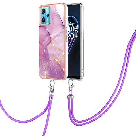 Coque Silicone Motif Fantaisie Souple Couleur Unie Etui Housse avec Laniere Strap Y05B pour Realme 9 4G Violet Clair