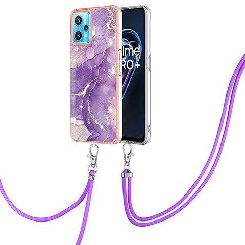 Coque Silicone Motif Fantaisie Souple Couleur Unie Etui Housse avec Laniere Strap Y05B pour Realme 9 5G Violet