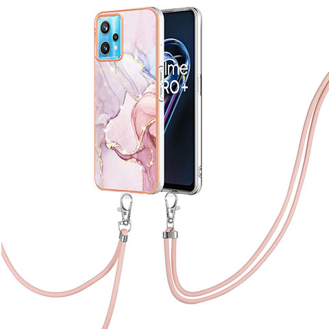 Coque Silicone Motif Fantaisie Souple Couleur Unie Etui Housse avec Laniere Strap Y05B pour Realme 9 Pro 5G Rose