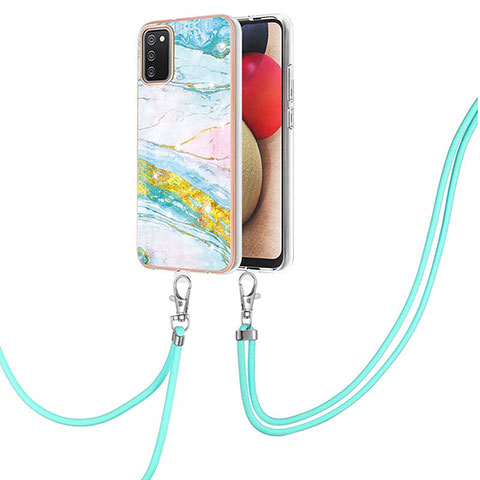 Coque Silicone Motif Fantaisie Souple Couleur Unie Etui Housse avec Laniere Strap Y05B pour Samsung Galaxy A02s Colorful