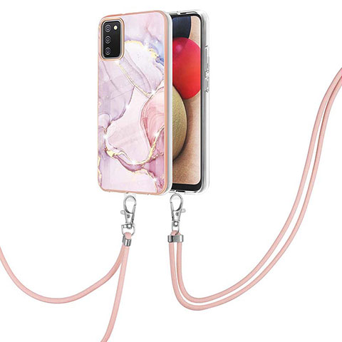 Coque Silicone Motif Fantaisie Souple Couleur Unie Etui Housse avec Laniere Strap Y05B pour Samsung Galaxy A03s Rose