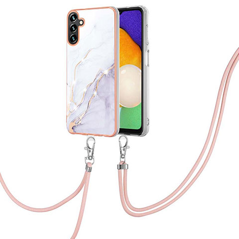 Coque Silicone Motif Fantaisie Souple Couleur Unie Etui Housse avec Laniere Strap Y05B pour Samsung Galaxy A04s Blanc