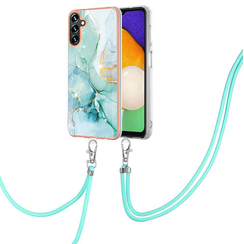 Coque Silicone Motif Fantaisie Souple Couleur Unie Etui Housse avec Laniere Strap Y05B pour Samsung Galaxy A04s Vert