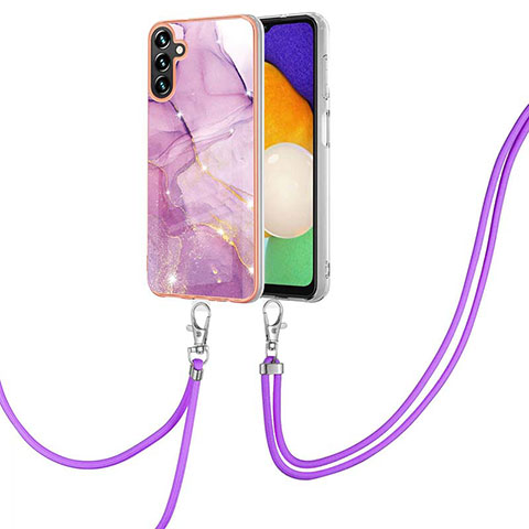 Coque Silicone Motif Fantaisie Souple Couleur Unie Etui Housse avec Laniere Strap Y05B pour Samsung Galaxy A04s Violet Clair