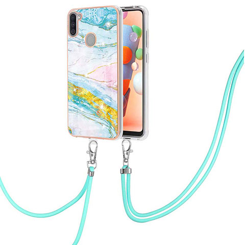 Coque Silicone Motif Fantaisie Souple Couleur Unie Etui Housse avec Laniere Strap Y05B pour Samsung Galaxy A11 Colorful