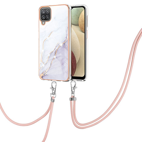 Coque Silicone Motif Fantaisie Souple Couleur Unie Etui Housse avec Laniere Strap Y05B pour Samsung Galaxy A12 5G Blanc