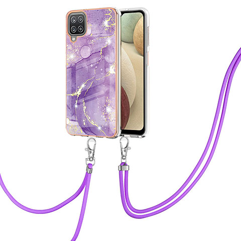 Coque Silicone Motif Fantaisie Souple Couleur Unie Etui Housse avec Laniere Strap Y05B pour Samsung Galaxy A12 5G Violet