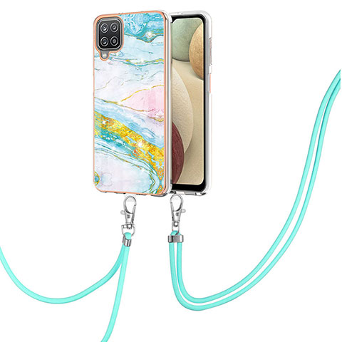 Coque Silicone Motif Fantaisie Souple Couleur Unie Etui Housse avec Laniere Strap Y05B pour Samsung Galaxy A12 Colorful