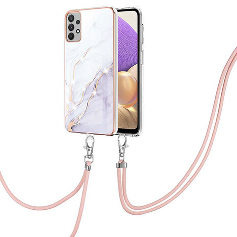 Coque Silicone Motif Fantaisie Souple Couleur Unie Etui Housse avec Laniere Strap Y05B pour Samsung Galaxy A13 4G Blanc