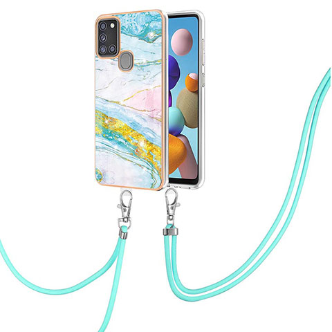 Coque Silicone Motif Fantaisie Souple Couleur Unie Etui Housse avec Laniere Strap Y05B pour Samsung Galaxy A21s Colorful