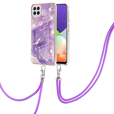 Coque Silicone Motif Fantaisie Souple Couleur Unie Etui Housse avec Laniere Strap Y05B pour Samsung Galaxy A22 4G Violet