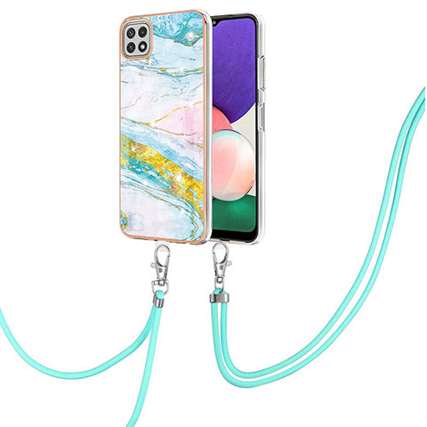 Coque Silicone Motif Fantaisie Souple Couleur Unie Etui Housse avec Laniere Strap Y05B pour Samsung Galaxy A22 5G Colorful