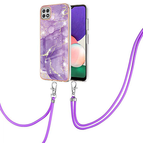 Coque Silicone Motif Fantaisie Souple Couleur Unie Etui Housse avec Laniere Strap Y05B pour Samsung Galaxy A22s 5G Violet