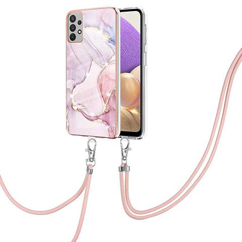 Coque Silicone Motif Fantaisie Souple Couleur Unie Etui Housse avec Laniere Strap Y05B pour Samsung Galaxy A23 4G Rose