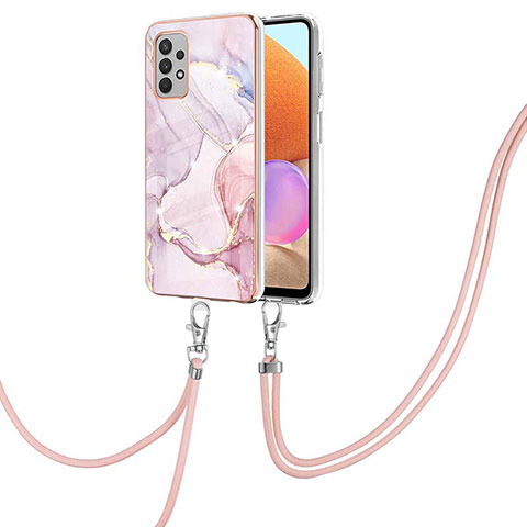 Coque Silicone Motif Fantaisie Souple Couleur Unie Etui Housse avec Laniere Strap Y05B pour Samsung Galaxy A32 4G Rose