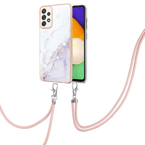 Coque Silicone Motif Fantaisie Souple Couleur Unie Etui Housse avec Laniere Strap Y05B pour Samsung Galaxy A52 4G Blanc