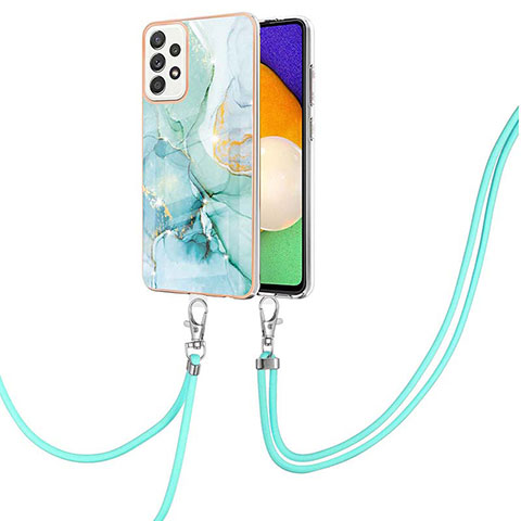 Coque Silicone Motif Fantaisie Souple Couleur Unie Etui Housse avec Laniere Strap Y05B pour Samsung Galaxy A52 4G Vert