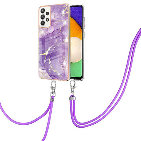Coque Silicone Motif Fantaisie Souple Couleur Unie Etui Housse avec Laniere Strap Y05B pour Samsung Galaxy A52 4G Violet