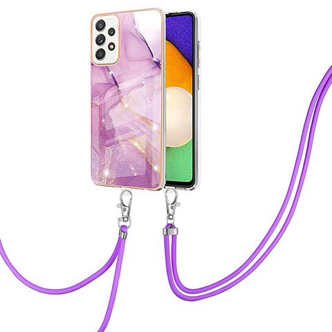 Coque Silicone Motif Fantaisie Souple Couleur Unie Etui Housse avec Laniere Strap Y05B pour Samsung Galaxy A52 4G Violet Clair