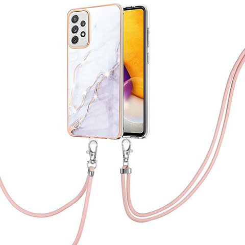 Coque Silicone Motif Fantaisie Souple Couleur Unie Etui Housse avec Laniere Strap Y05B pour Samsung Galaxy A72 4G Blanc