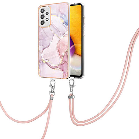 Coque Silicone Motif Fantaisie Souple Couleur Unie Etui Housse avec Laniere Strap Y05B pour Samsung Galaxy A72 4G Rose