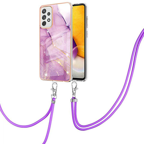 Coque Silicone Motif Fantaisie Souple Couleur Unie Etui Housse avec Laniere Strap Y05B pour Samsung Galaxy A72 4G Violet Clair