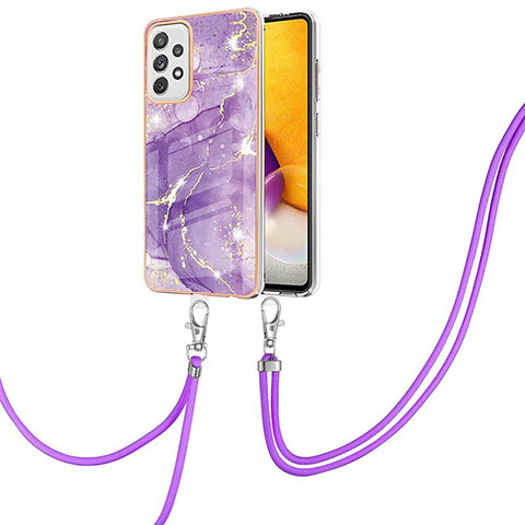 Coque Silicone Motif Fantaisie Souple Couleur Unie Etui Housse avec Laniere Strap Y05B pour Samsung Galaxy A72 5G Violet