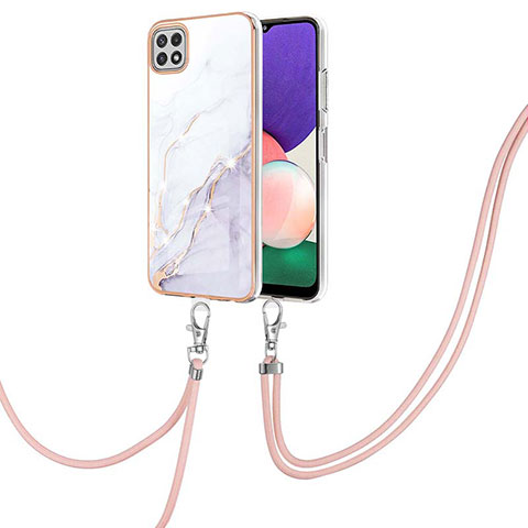 Coque Silicone Motif Fantaisie Souple Couleur Unie Etui Housse avec Laniere Strap Y05B pour Samsung Galaxy F42 5G Blanc